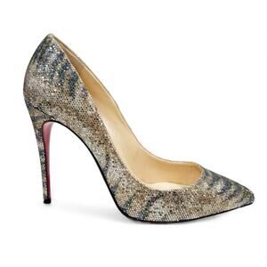 CHRISTIAN LOUBOUTIN Pigalle Follies Tiger Print Glitter Gold Platine